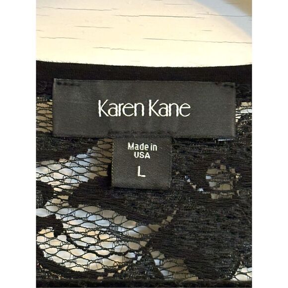 Karen Kane Women’s Large Lace Sleeve Trapeze Swing Dress • High Lo Hem Boat Neck - Picture 7 of 16